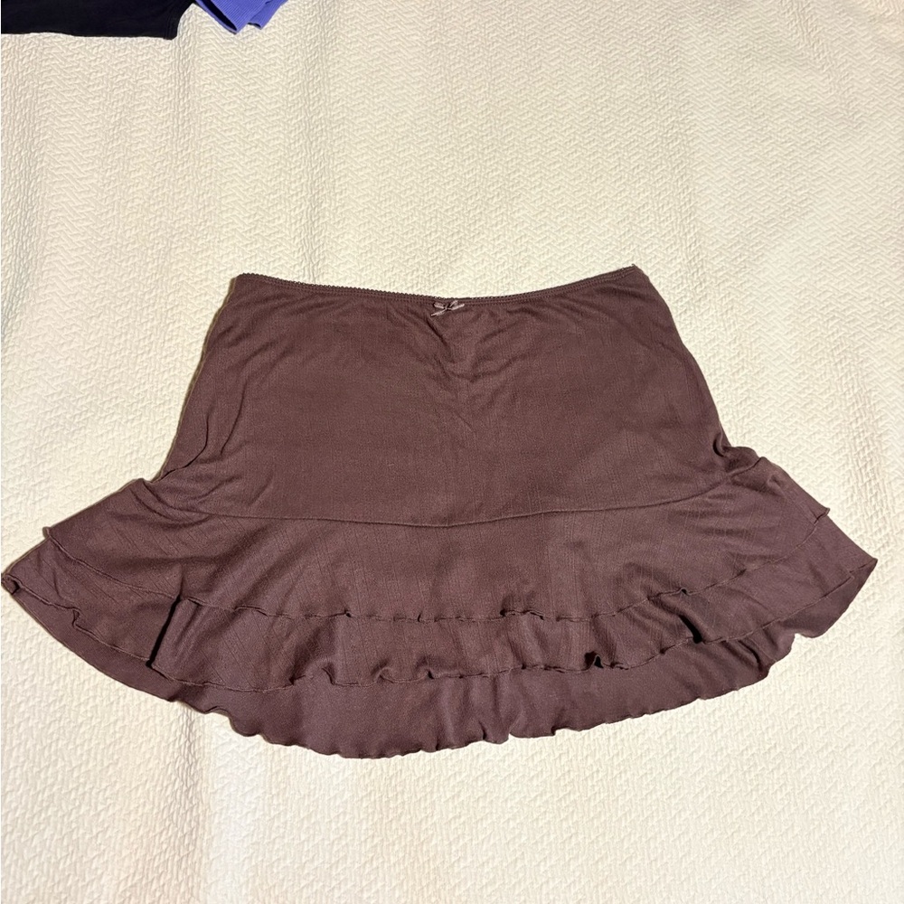 wild fable Brown Ruffle Hem Skater Skirt